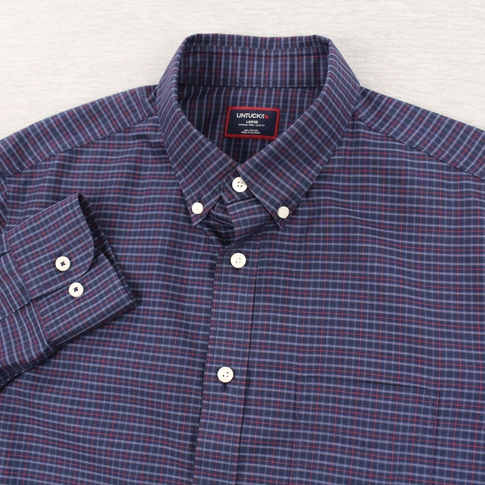 Untuckit Salamino Shirt Mens Size L Navy Red Slim Fit Long Sleeve Button Down